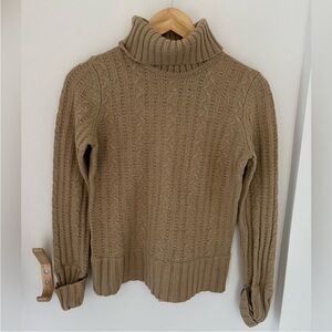 Express Cable Knit Turtleneck Sweater in Camel Brown